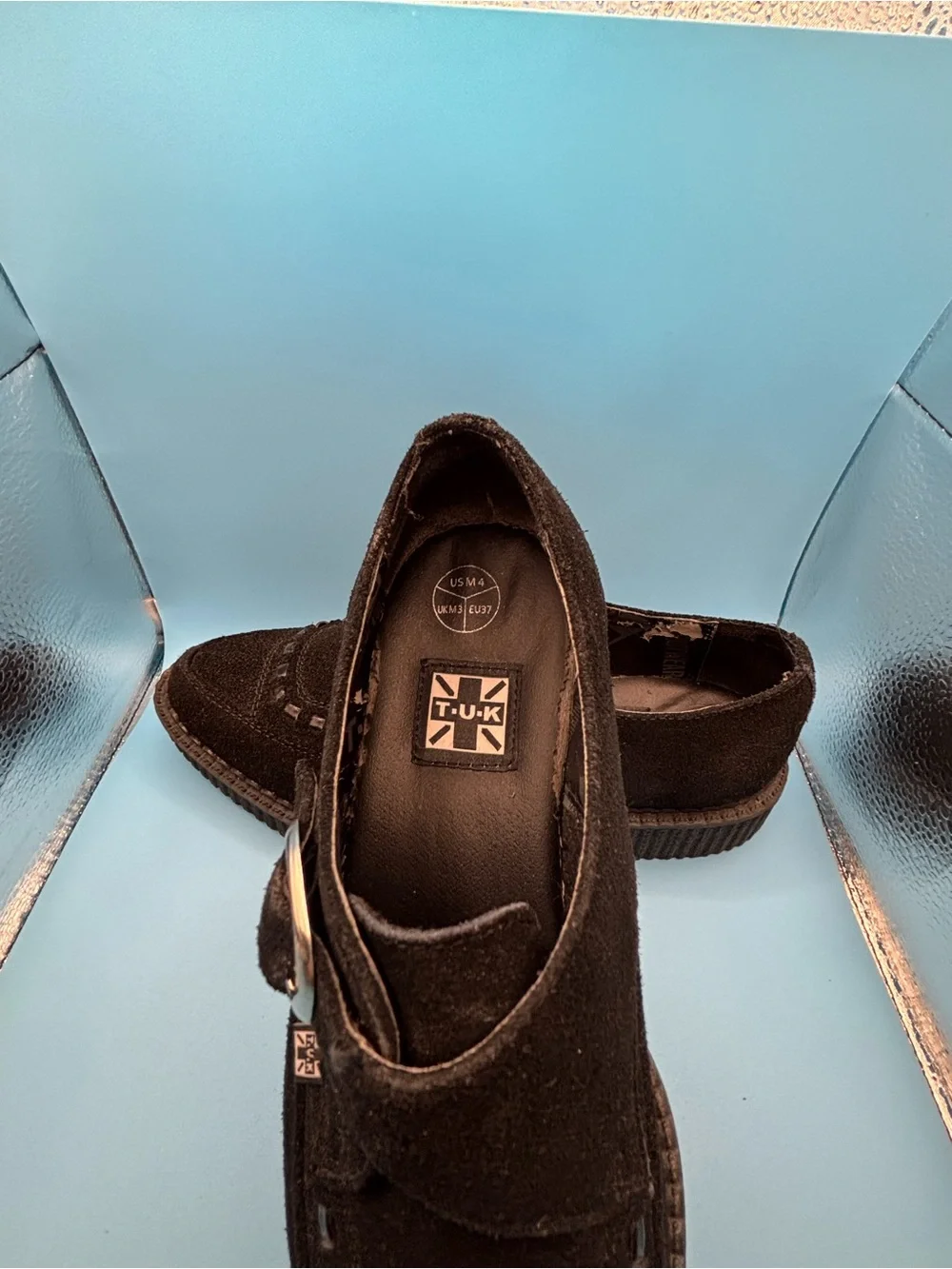 T.U.K  Suede Pointed Black Single Monk Strap Loafers
